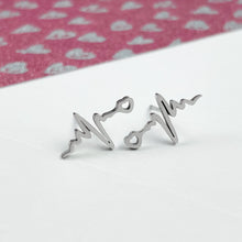 Load image into Gallery viewer, Silver Heartbeat Stud Earrings
