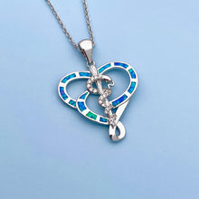 Load image into Gallery viewer, Opal Rod of Asclepius Heart Necklace
