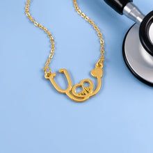 Load image into Gallery viewer, Gold Stethoscope Heartbeat Necklace
