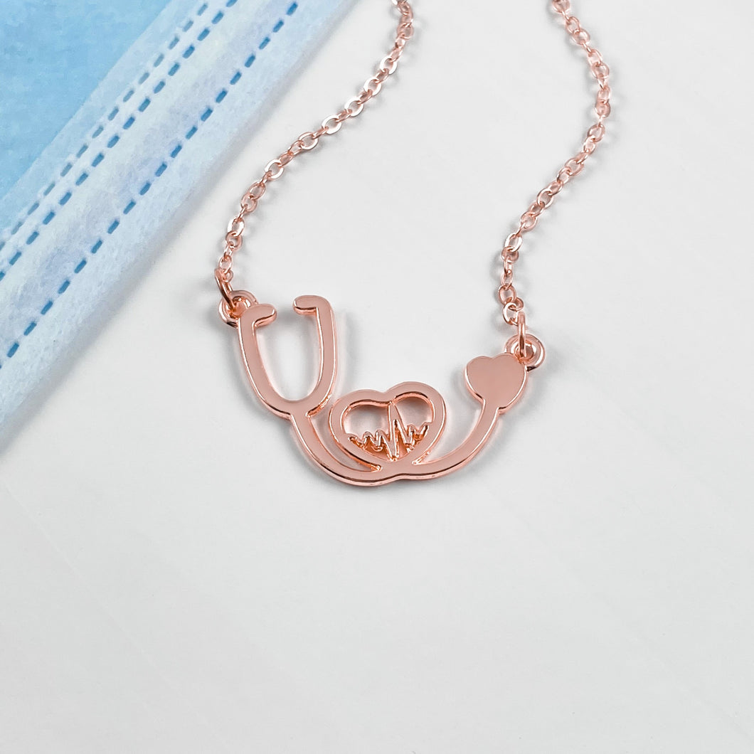 Rose Gold Stethoscope Heartbeat Necklace