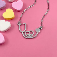 Load image into Gallery viewer, Silver Stethoscope Heartbeat Necklace
