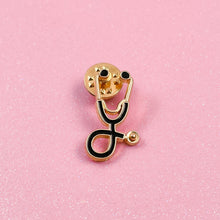 Load image into Gallery viewer, Black/Gold Stethoscope Pin
