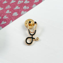 Load image into Gallery viewer, Black/Gold Stethoscope Pin
