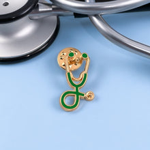 Load image into Gallery viewer, Green/Gold Stethoscope Pin
