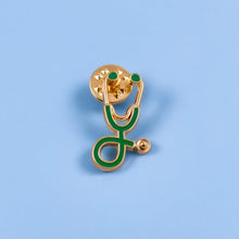 Load image into Gallery viewer, Green/Gold Stethoscope Pin
