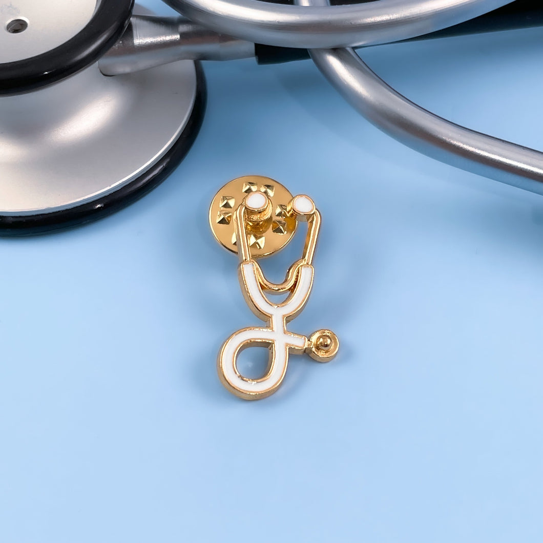 White/Gold Stethoscope Pin