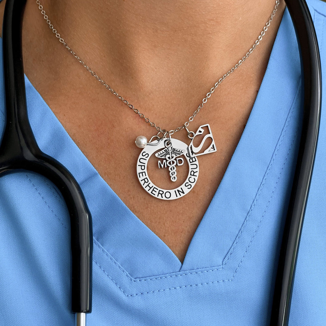 MD Superhero in Scrubs Necklace